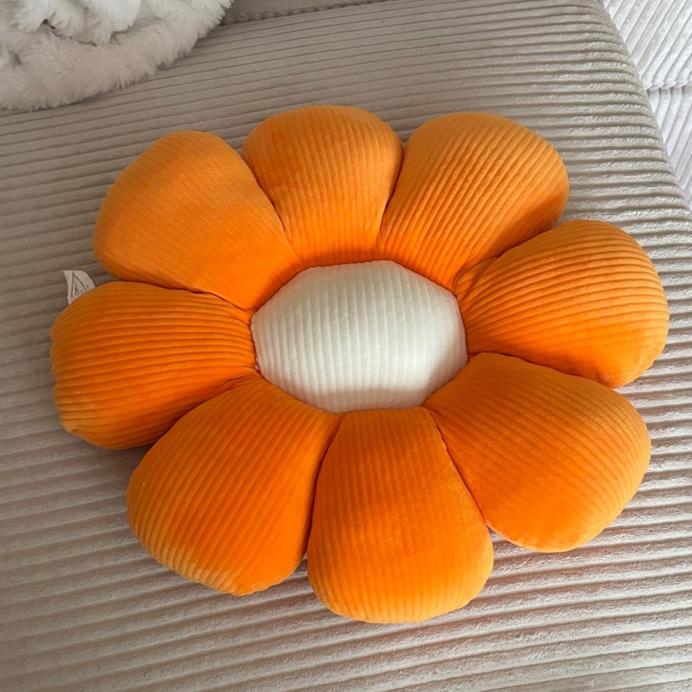 Orange and White Flower-Shaped Pillow